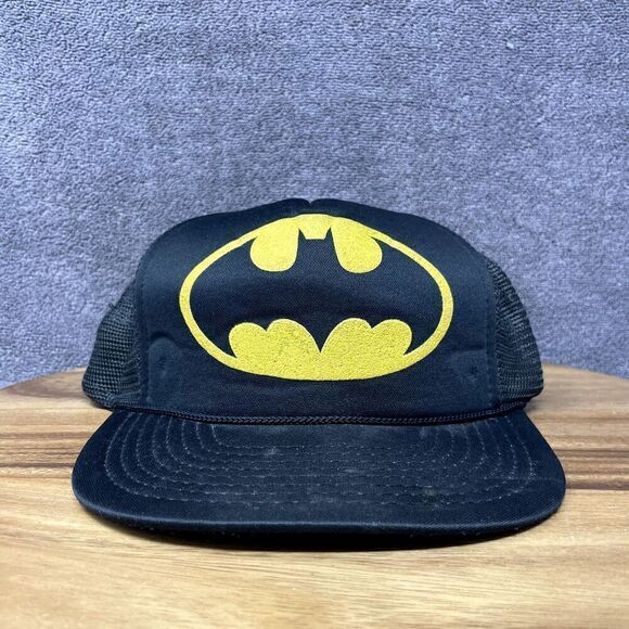 Vintage Batman Snapback Trucker Hat Mesh Black Screen Logo Movie DC Comics - Picture 1 of 8